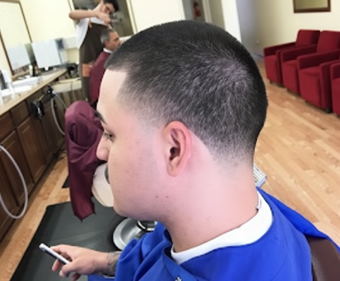 Short skin fade with clean shape-up