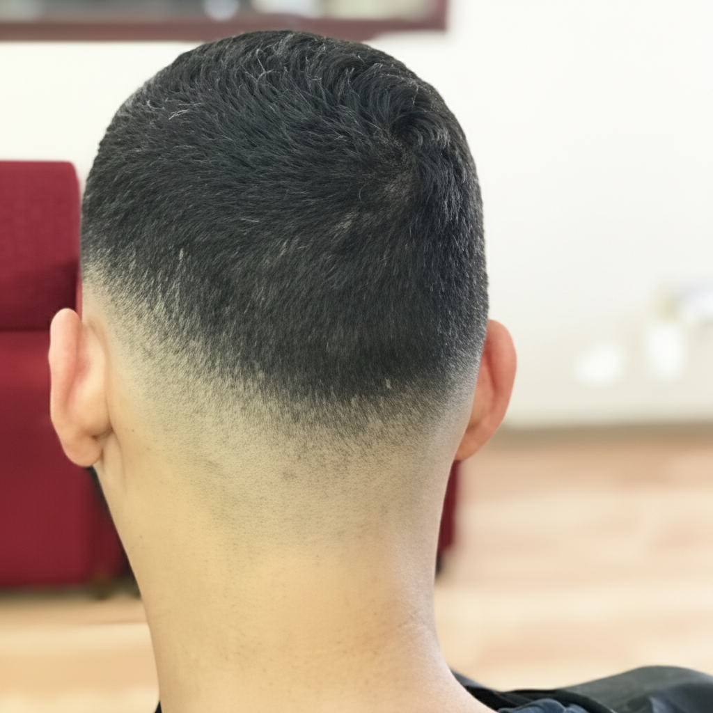 High skin fade from the back with crisp blend